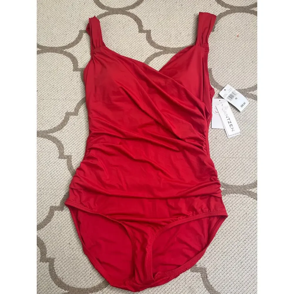 Jantzen Red Surplice One Piece Tummy control swimsuit, size 10, MSRP $95